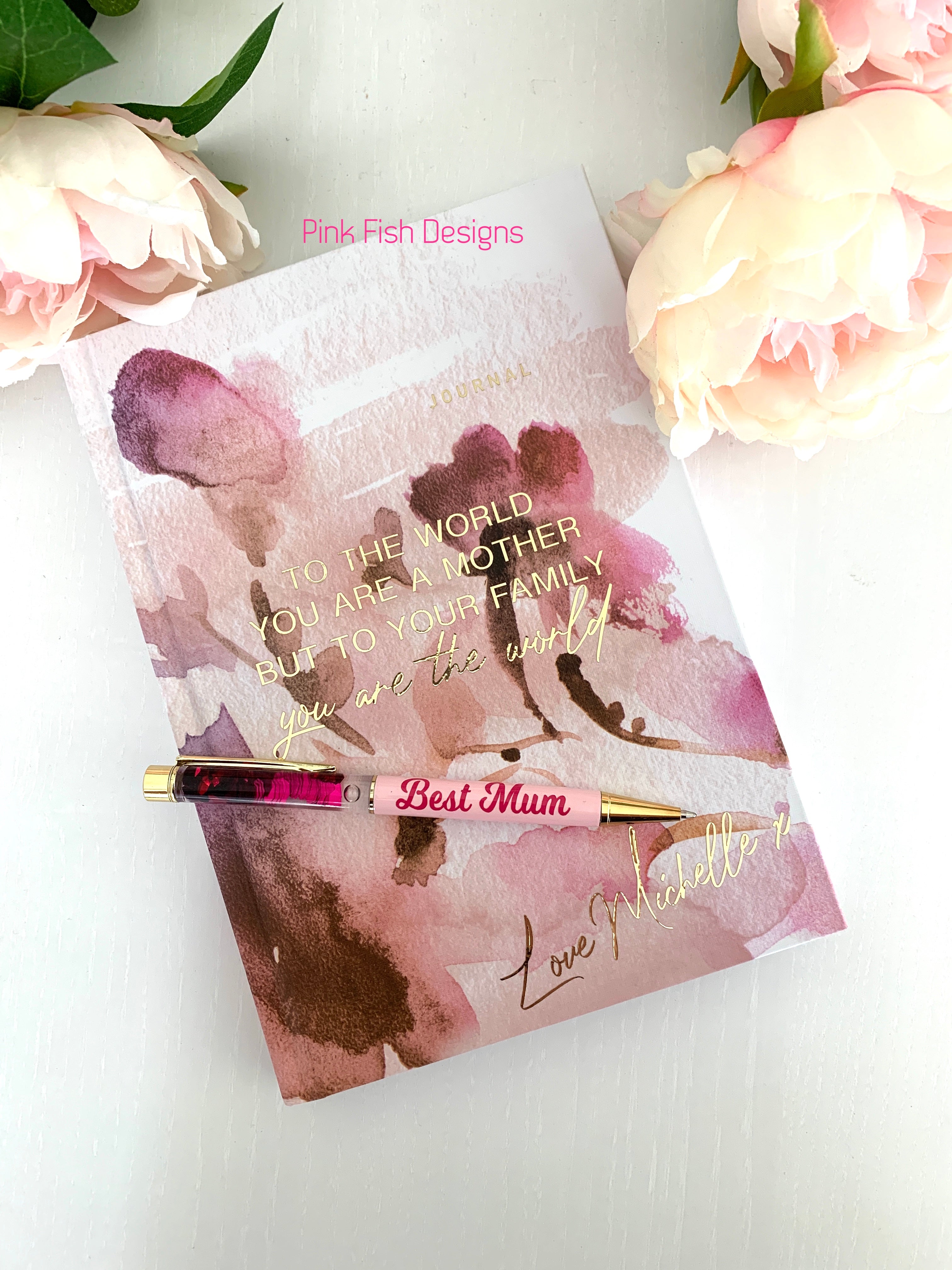 A5 Floral Notebook & Ball Point Glitter Pen Set
