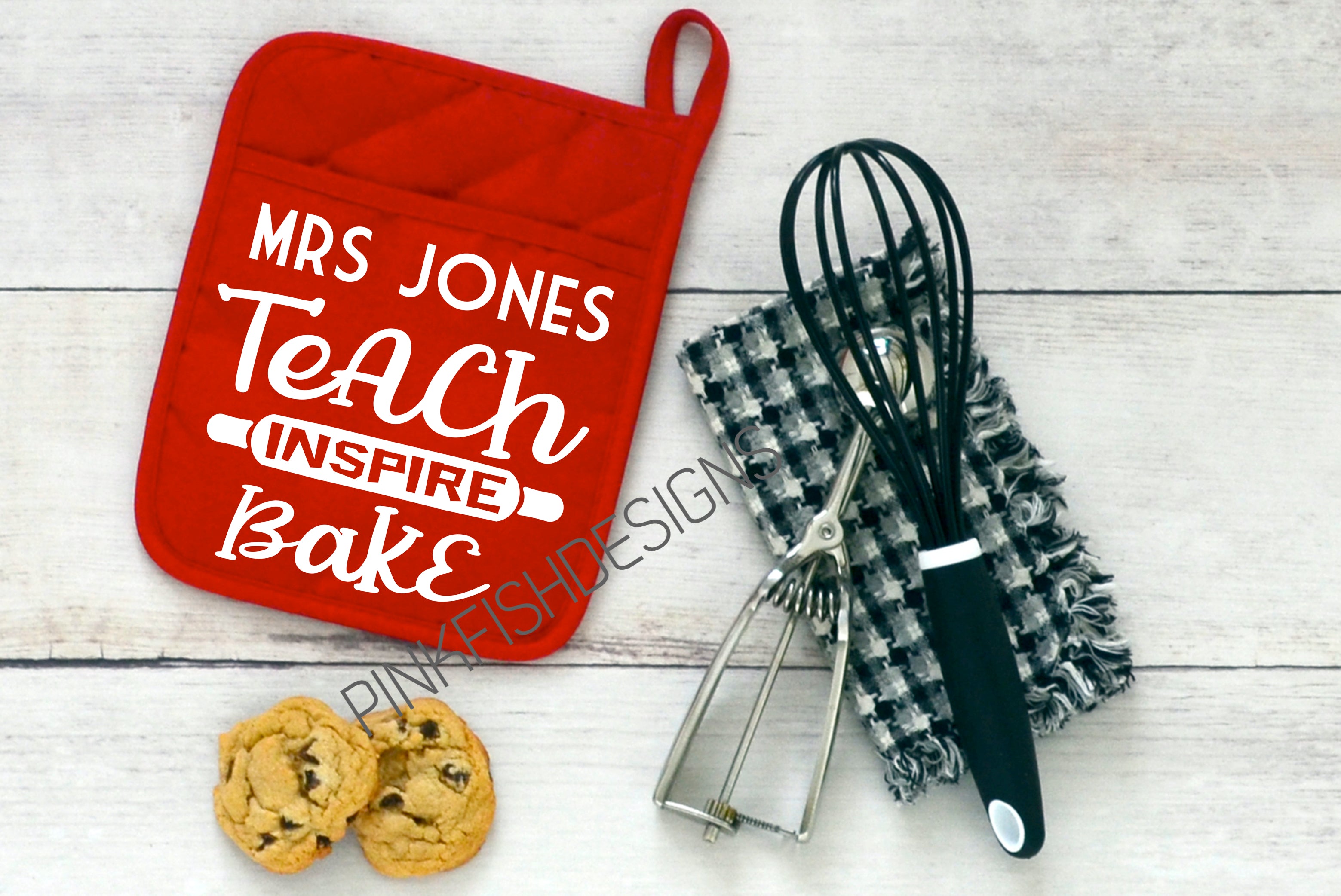 Teacher Pot Holders - Teach, Inspire, Bake