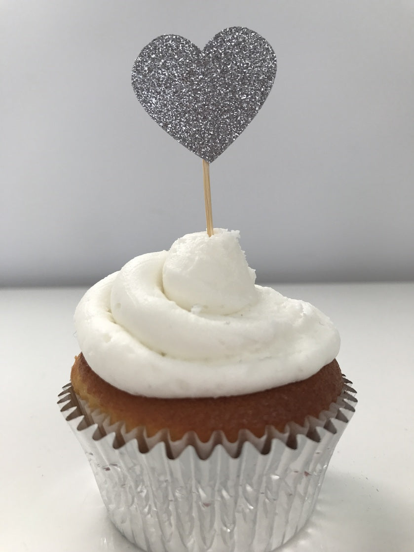 Glitter Heart Cupcake Toppers