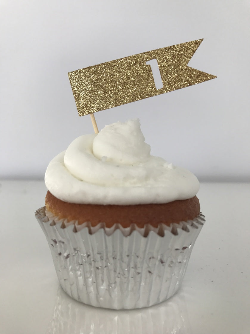 Glitter Banner Numbers Cupcake Toppers