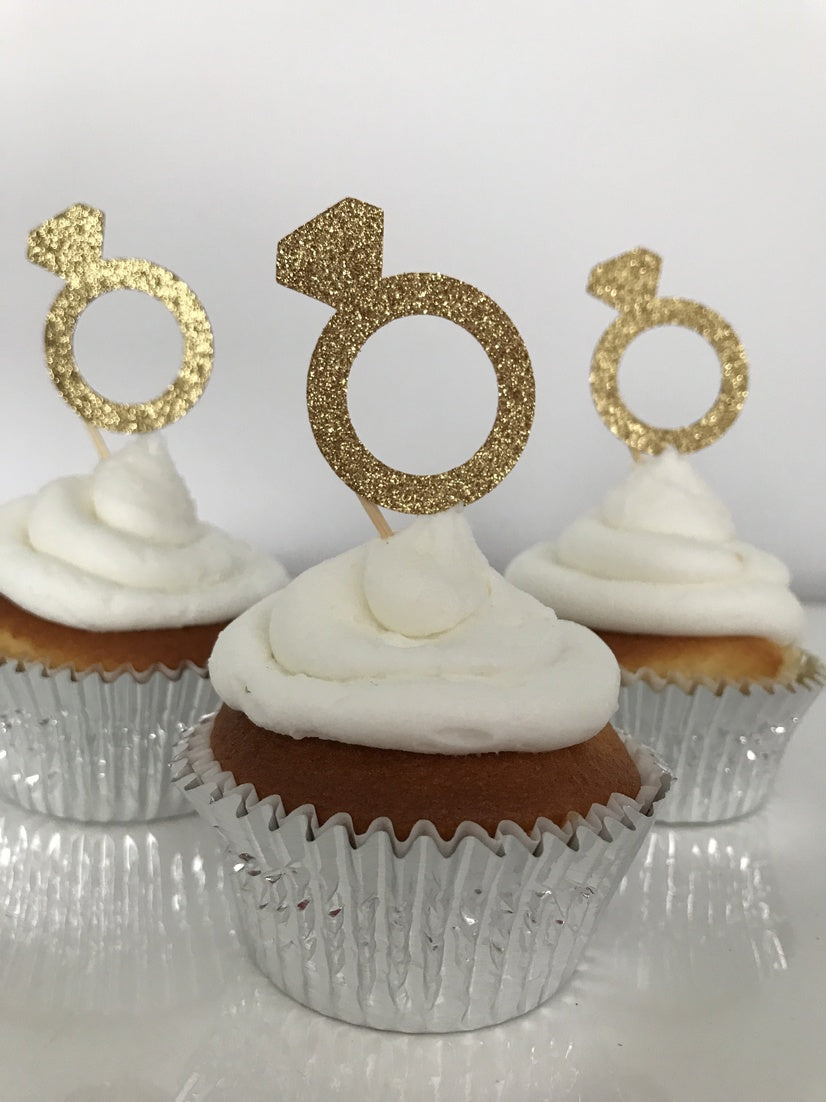 Glitter Engagement Ring Cupcake Toppers