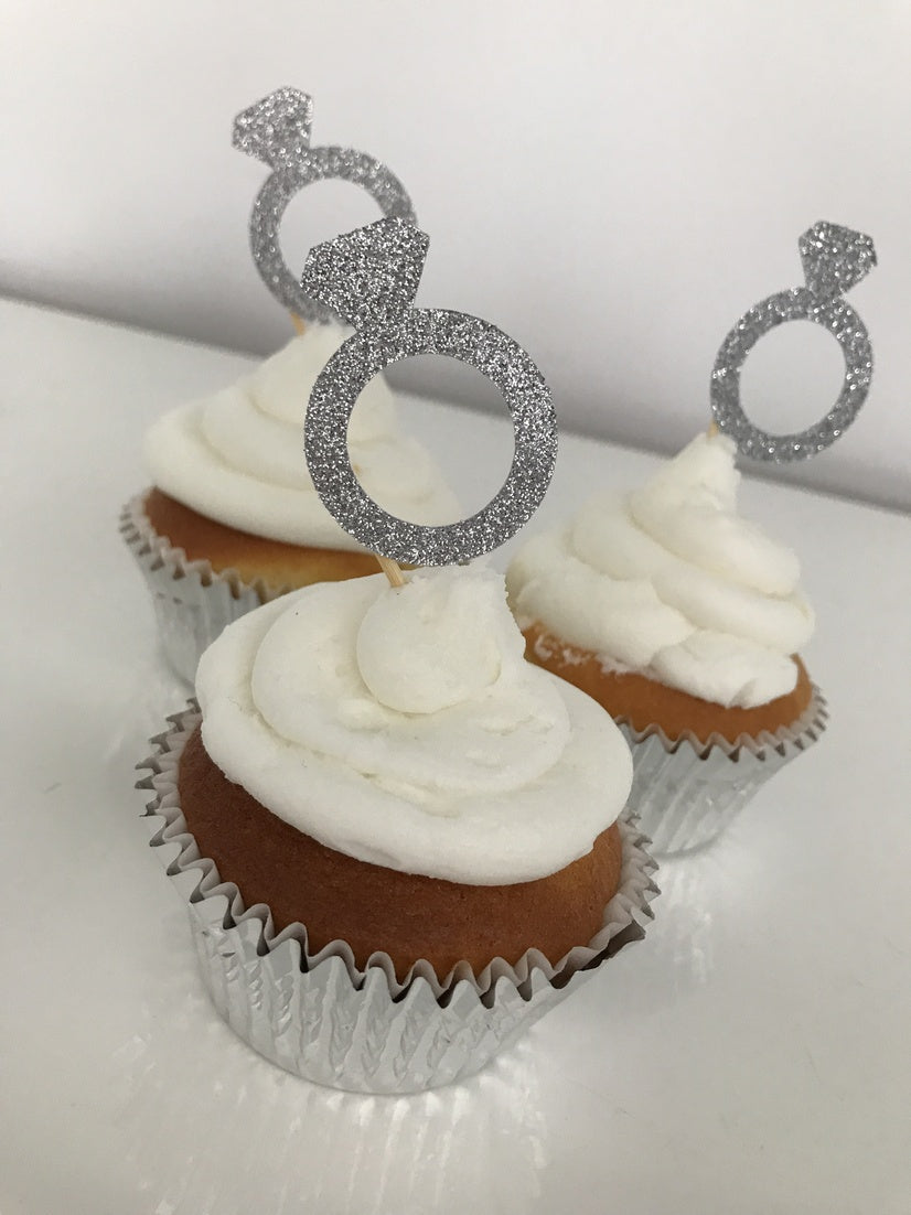 Glitter Engagement Ring Cupcake Toppers