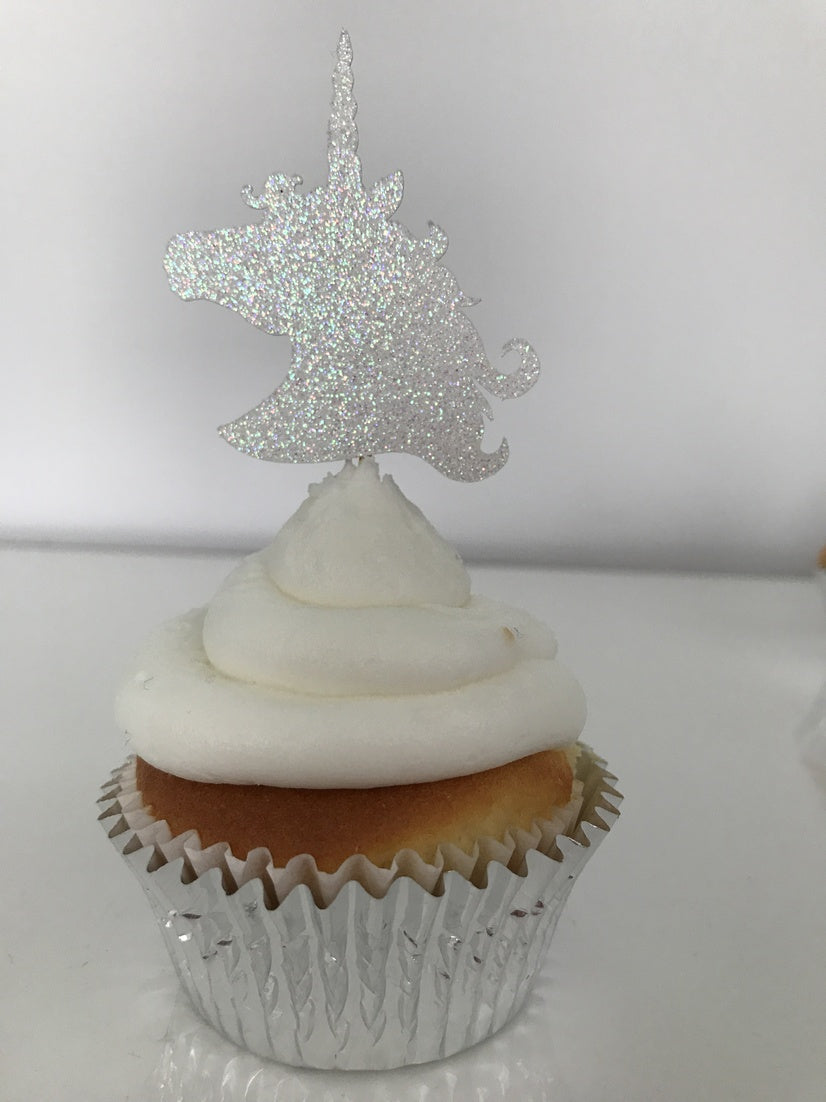 Glitter Unicorn Head Cupcake Toppers