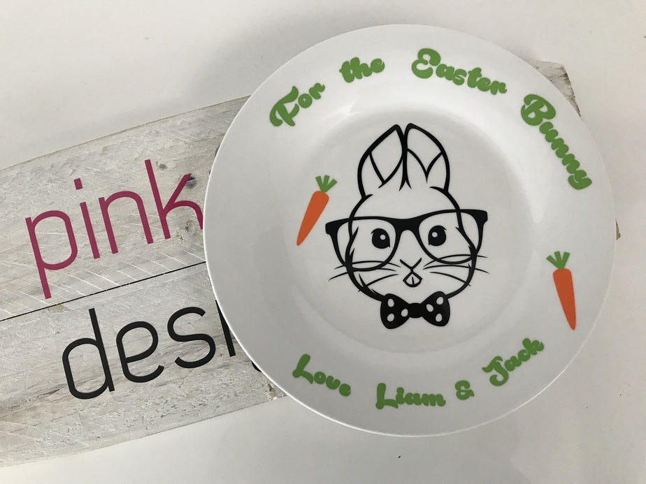 Bow Tie Easter Bunny Personalised Plate