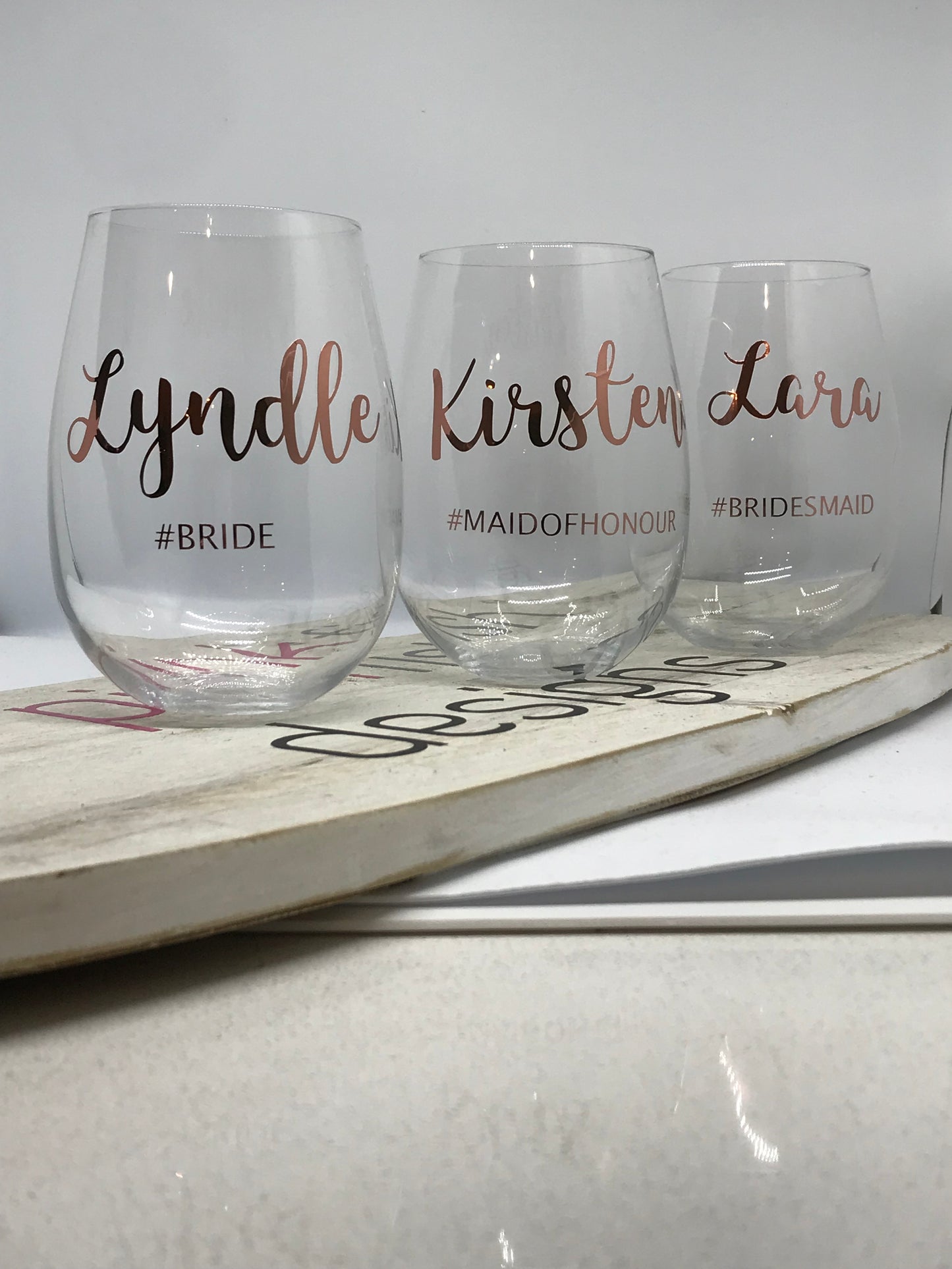 Personalised Bridal Party Stemless Glasses