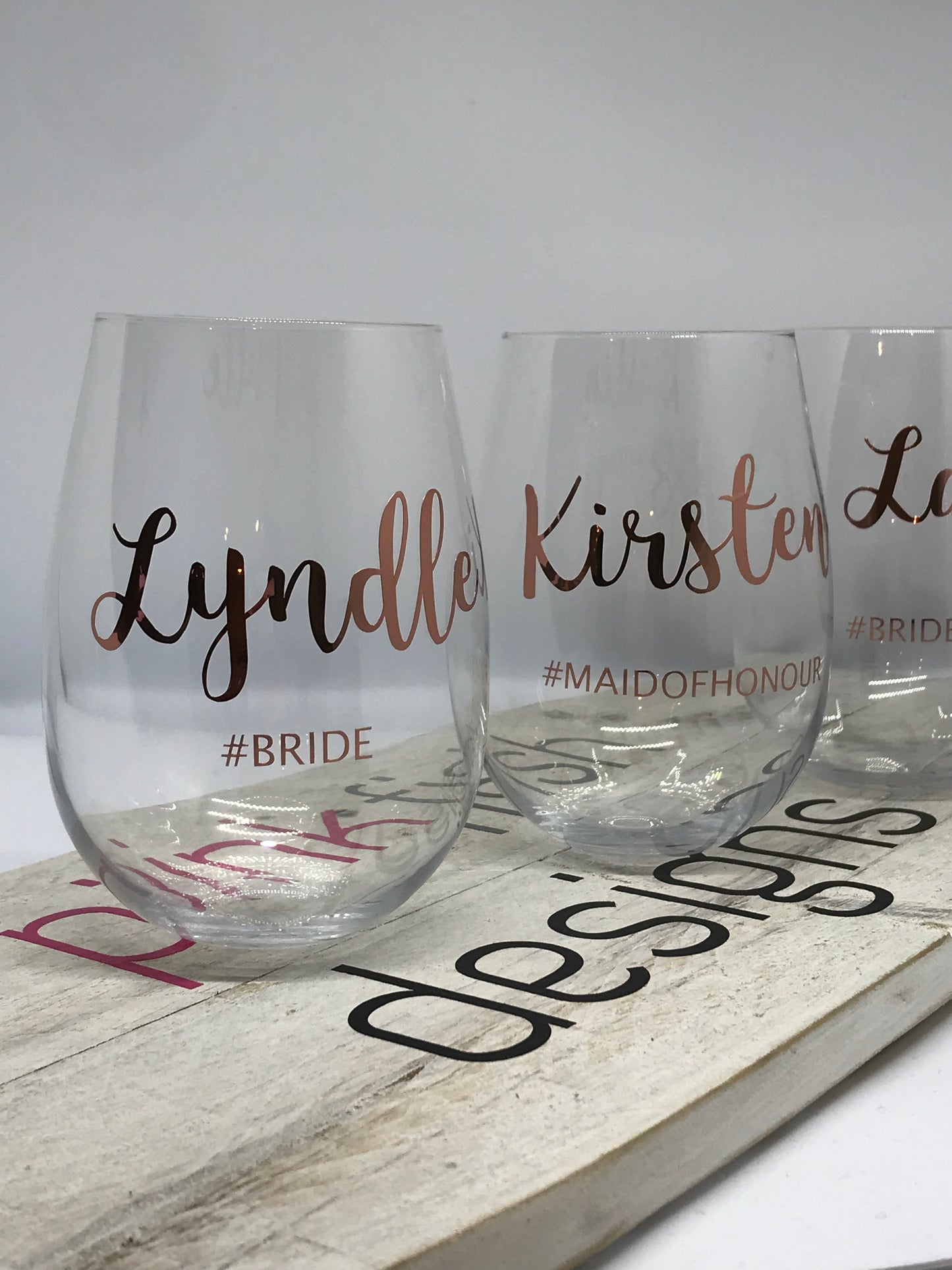 Personalised Bridal Party Stemless Glasses