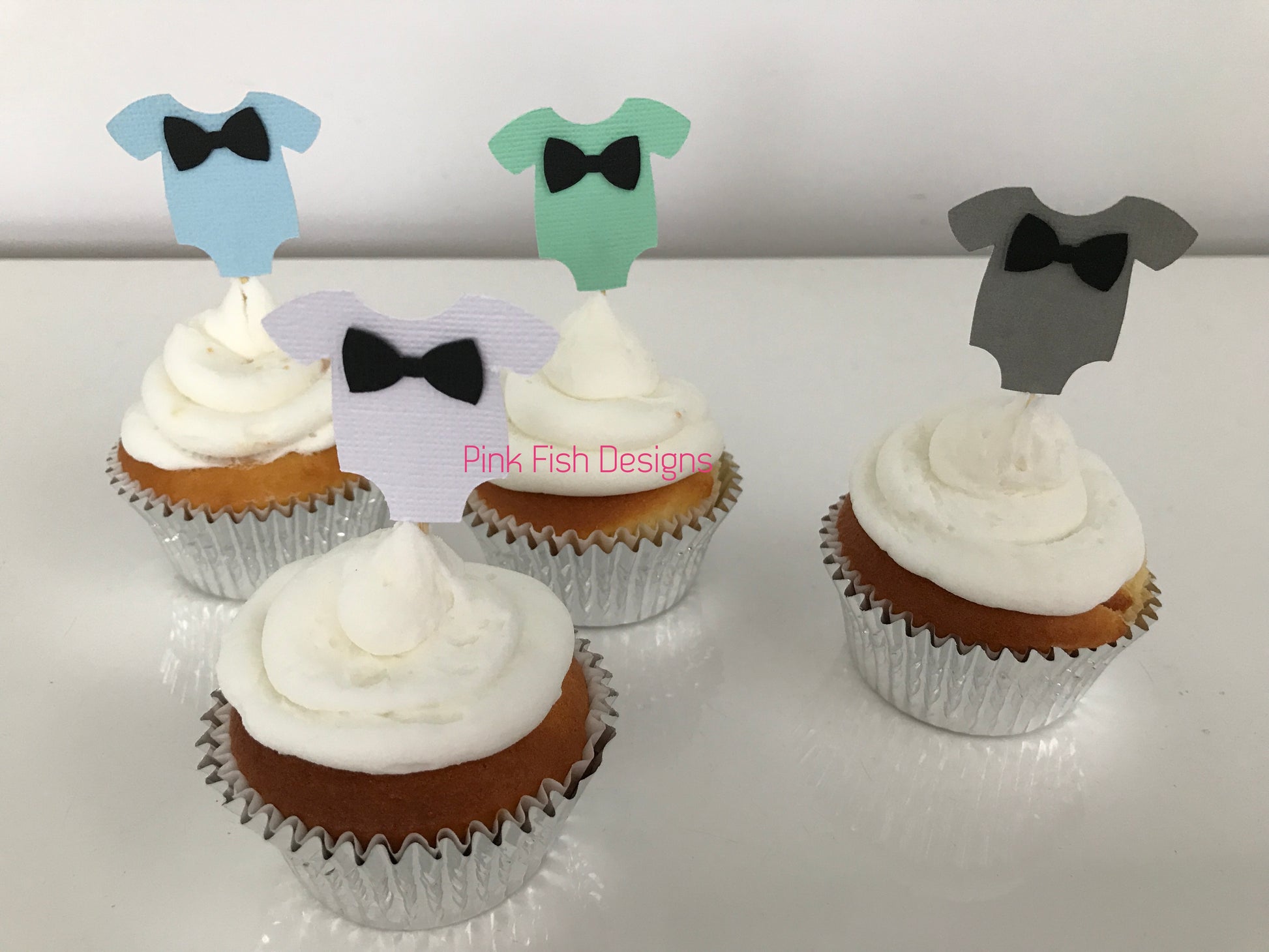 Bow Tie Baby Shower Cupcake Toppers – Pink Fish Designs