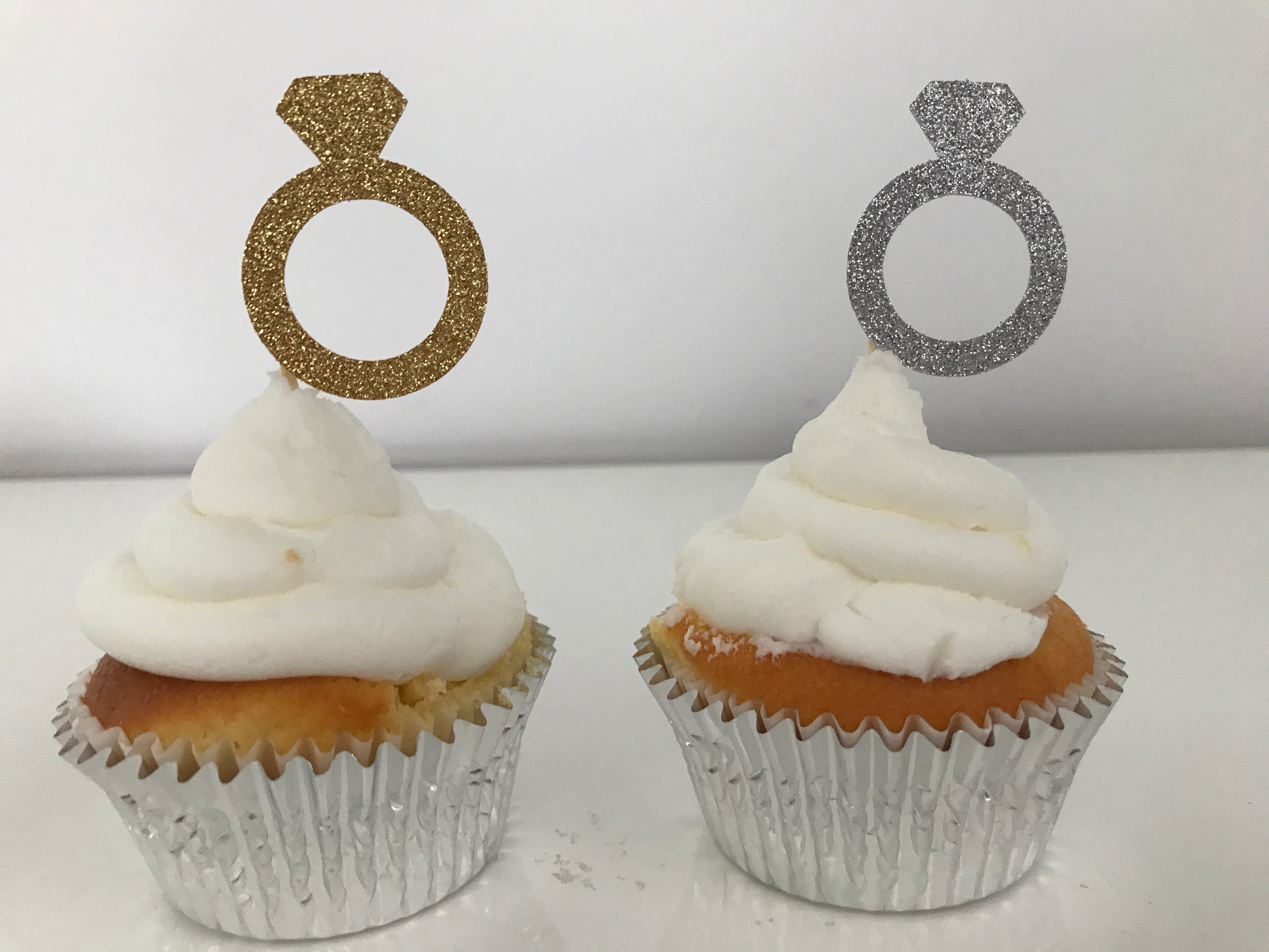 Glitter Engagement Ring Cupcake Toppers