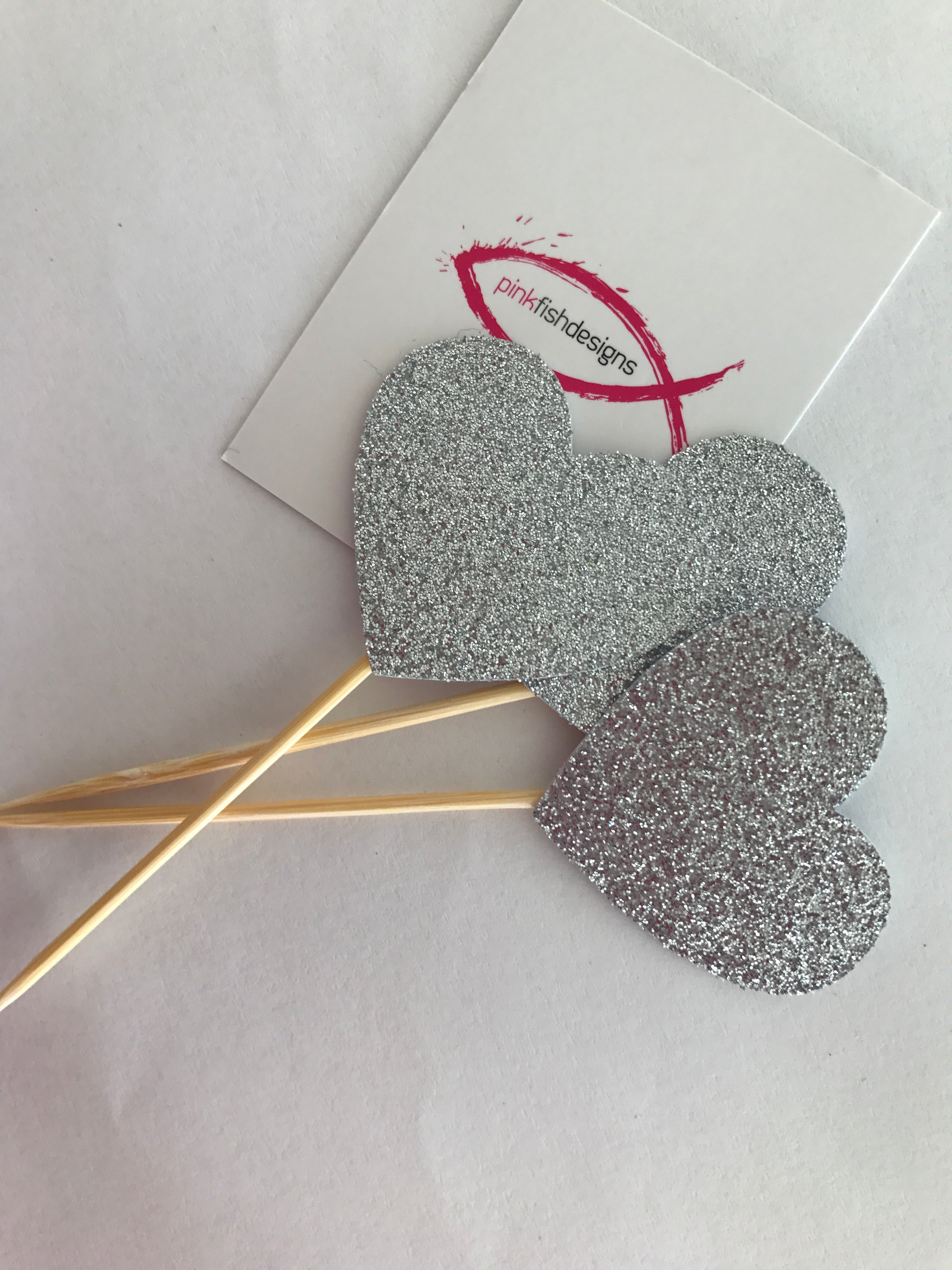 Glitter Heart Cupcake Toppers