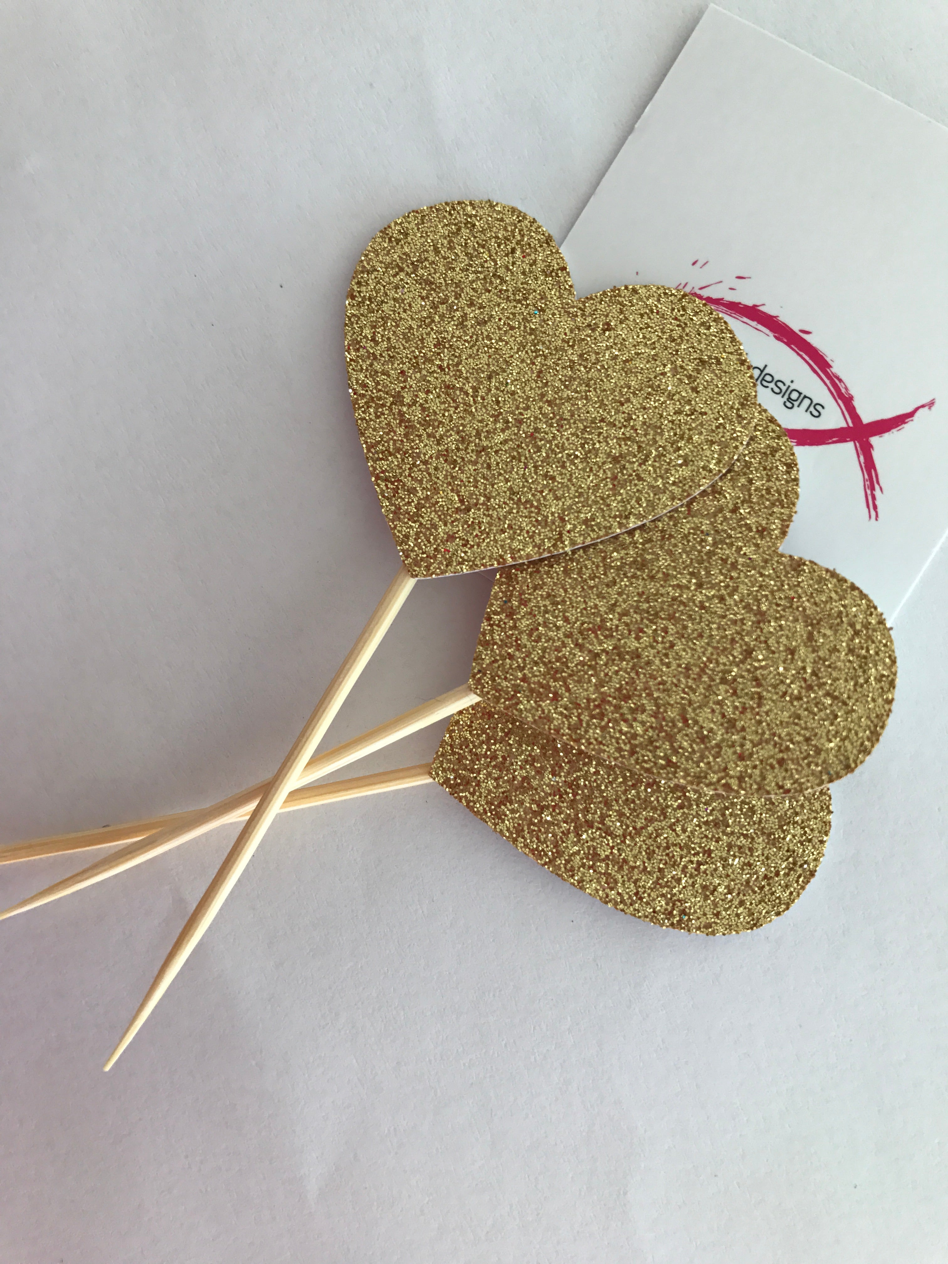 Glitter Heart Cupcake Toppers