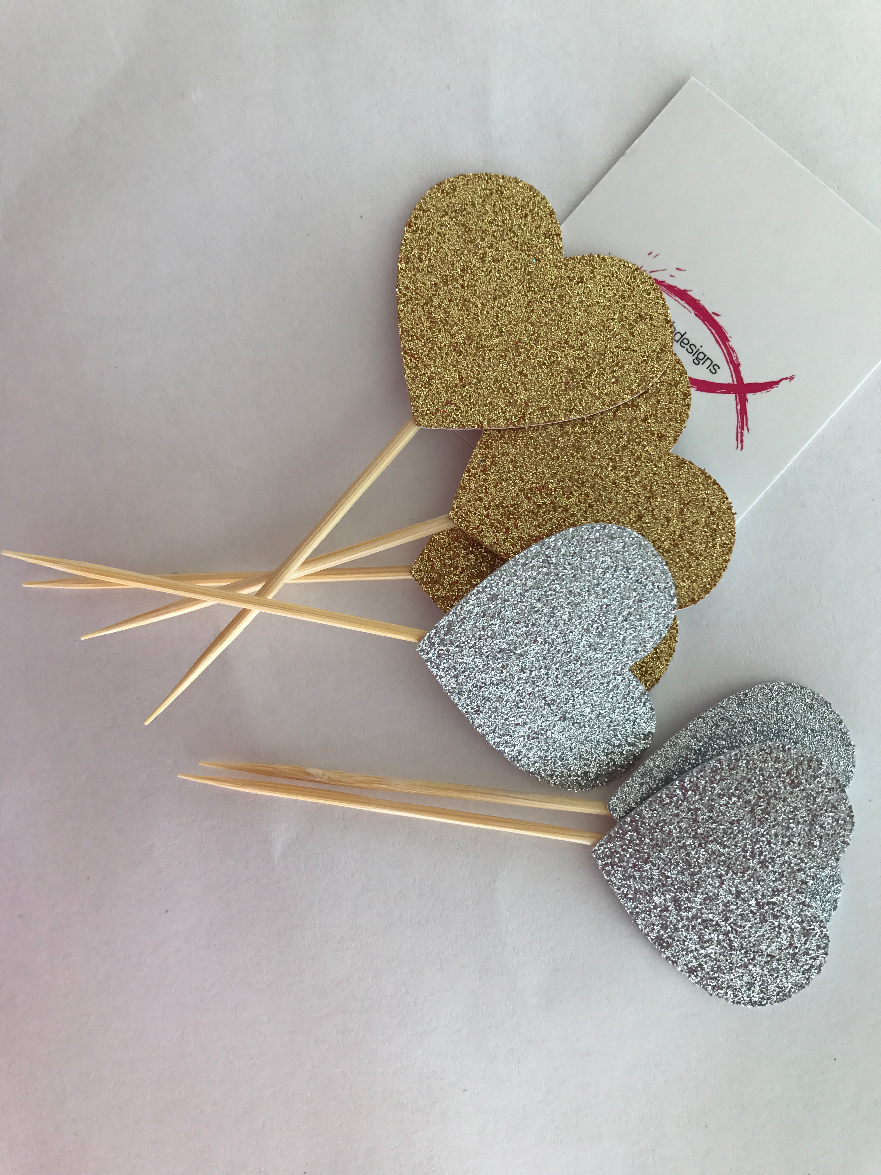 Glitter Heart Cupcake Toppers