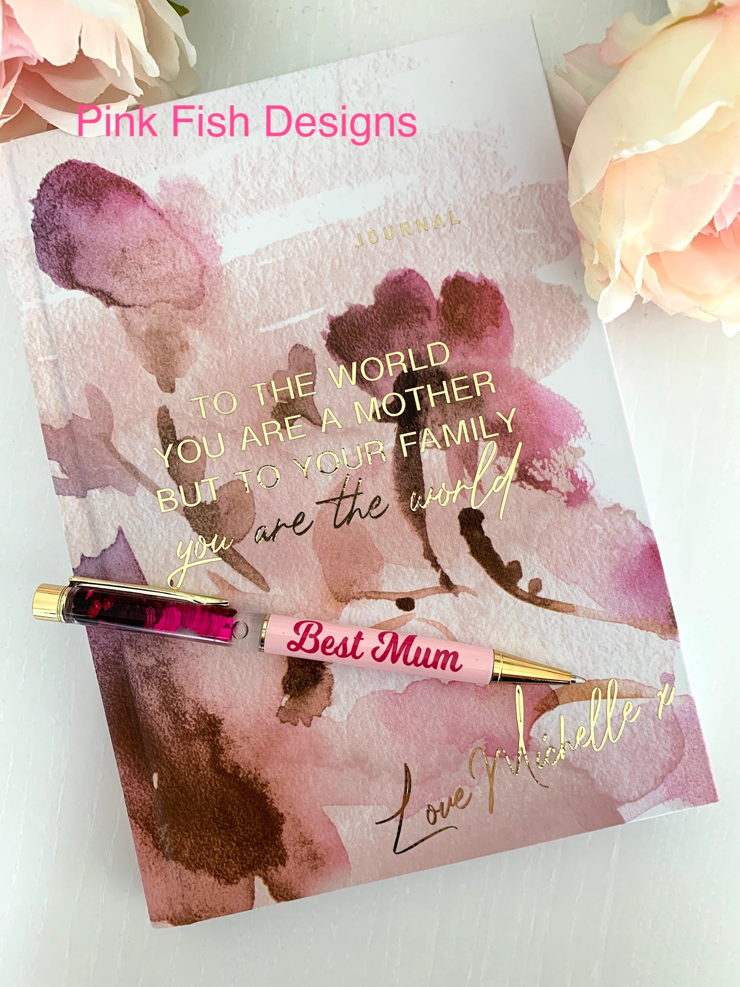 A5 Floral Notebook & Ball Point Glitter Pen Set