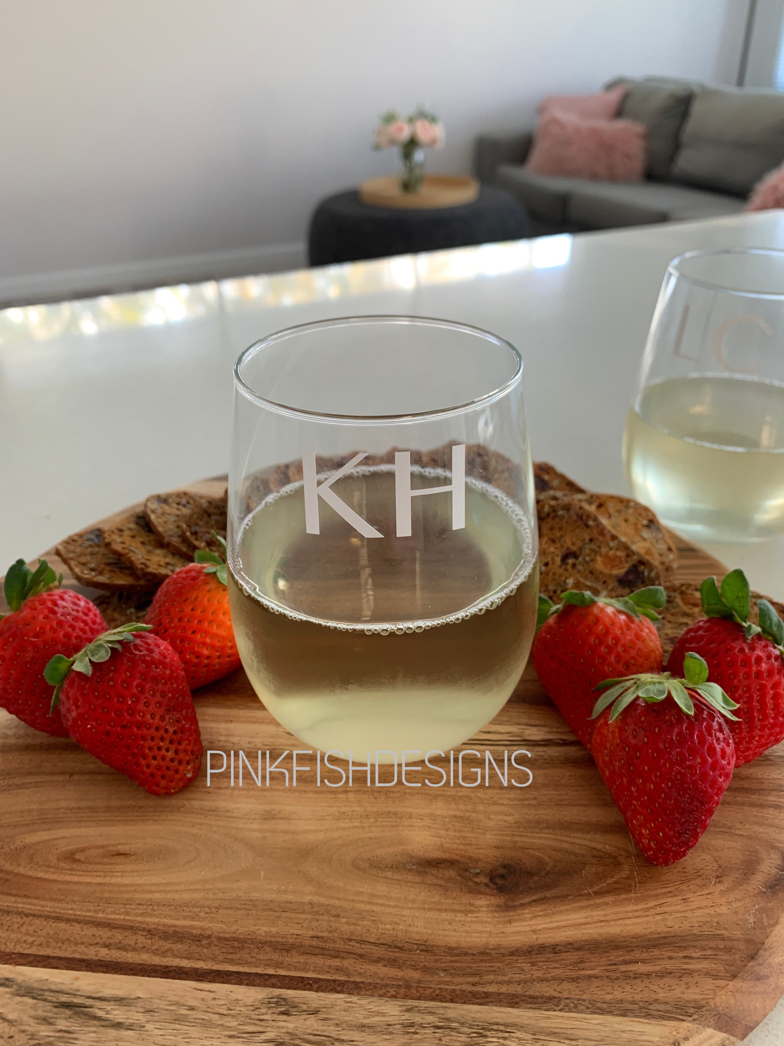 Personalised Initial Stemless Wine Glass