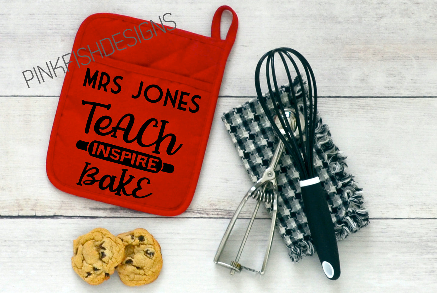 Teacher Pot Holders - Teach, Inspire, Bake