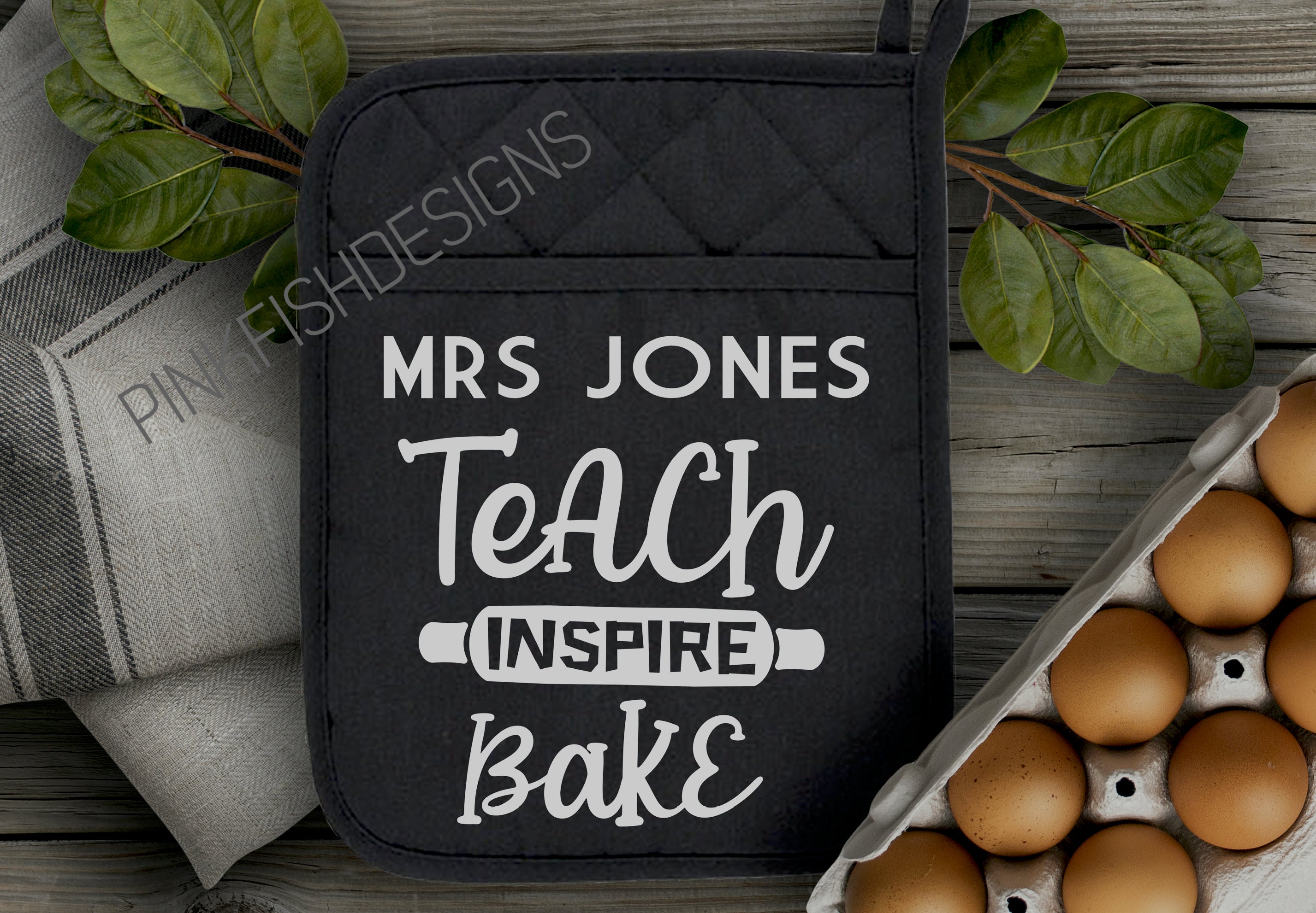 Teacher Pot Holders - Teach, Inspire, Bake