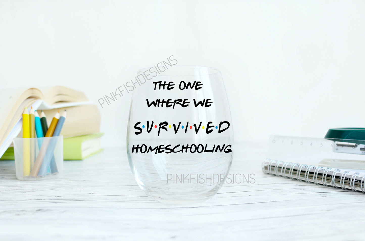 LABELS ONLY - Surviving Homeschooling STEMLESS WINE GLASS