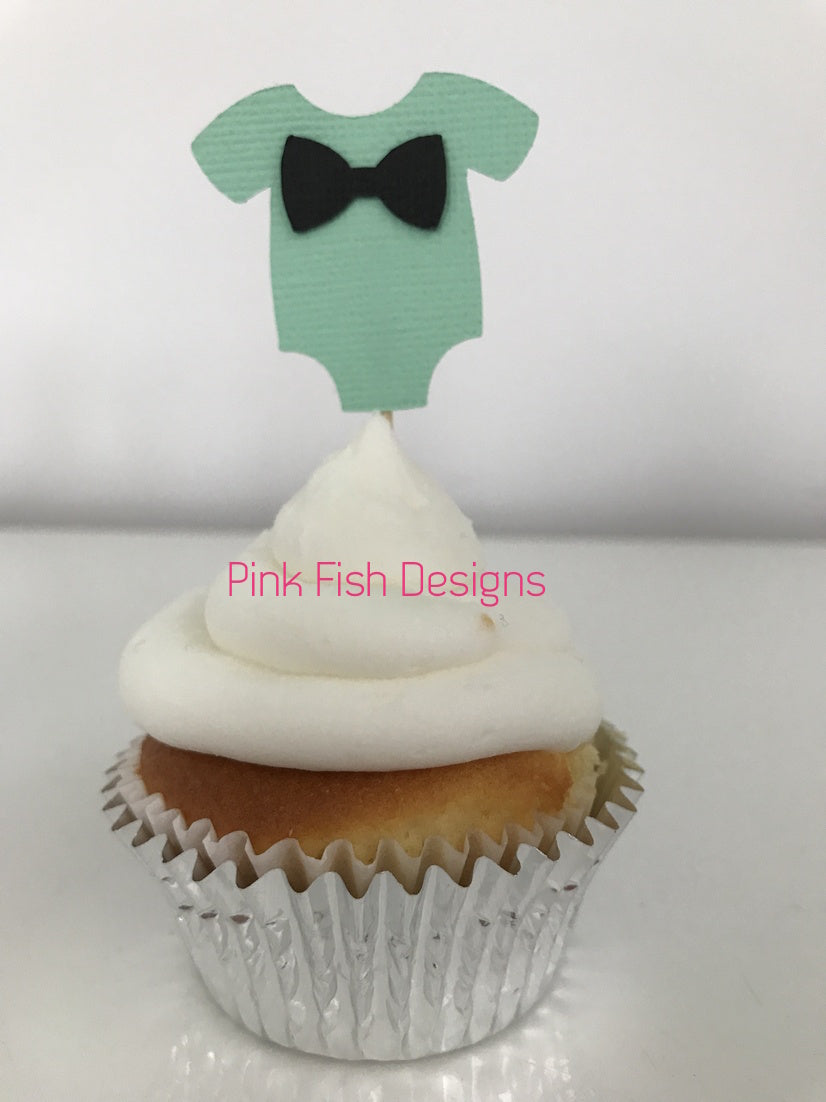 Bow Tie Baby Shower Cupcake Toppers