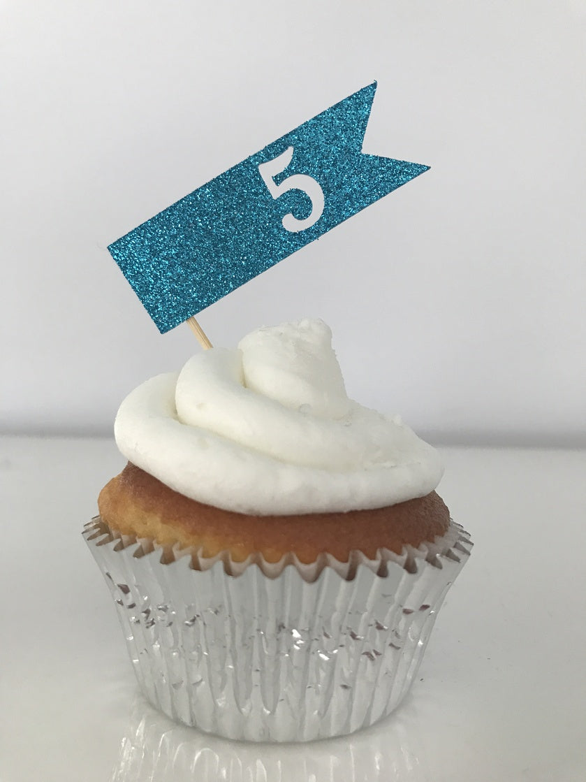 Glitter Banner Numbers Cupcake Toppers