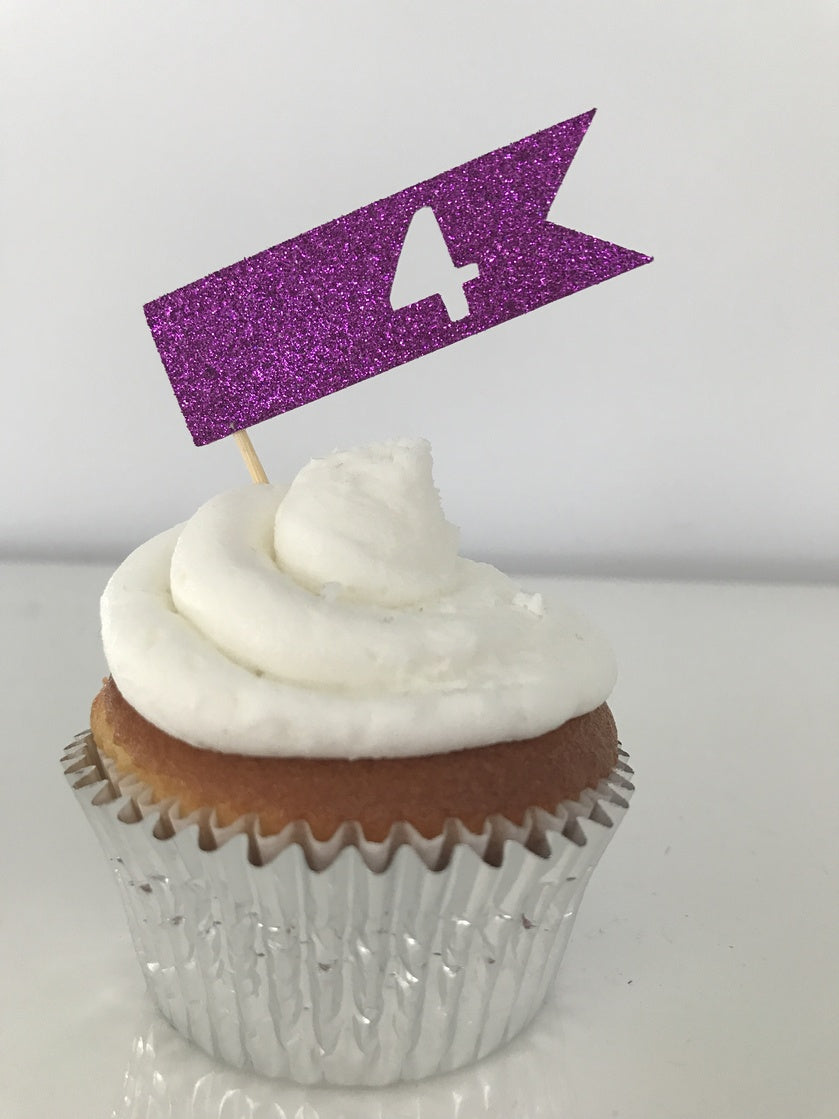 Glitter Banner Numbers Cupcake Toppers