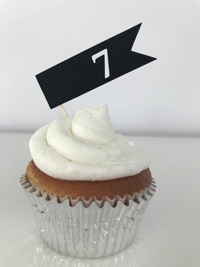 Glitter Banner Numbers Cupcake Toppers