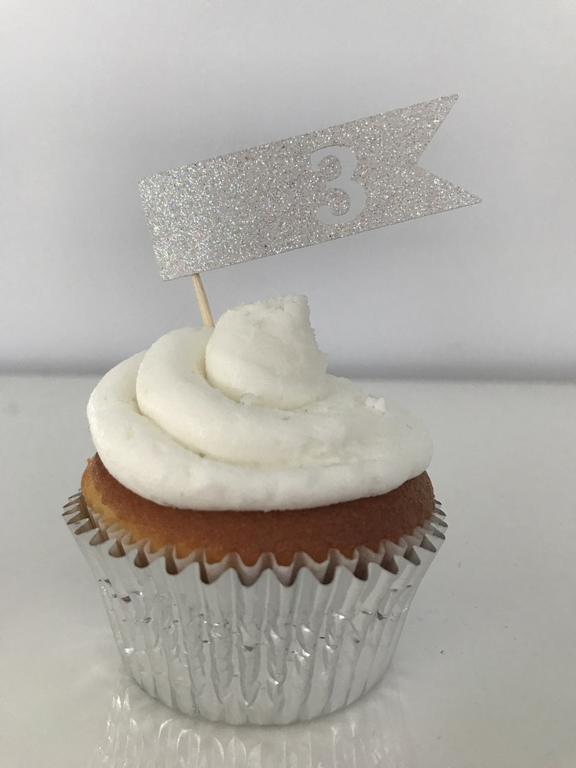 Glitter Banner Numbers Cupcake Toppers