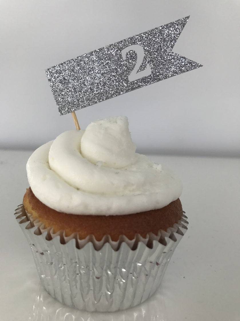 Glitter Banner Numbers Cupcake Toppers