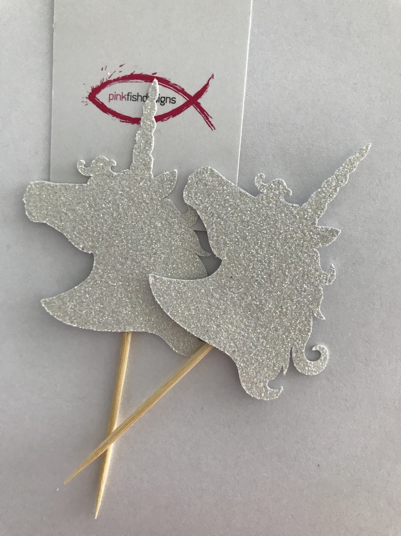 Glitter Unicorn Head Cupcake Toppers