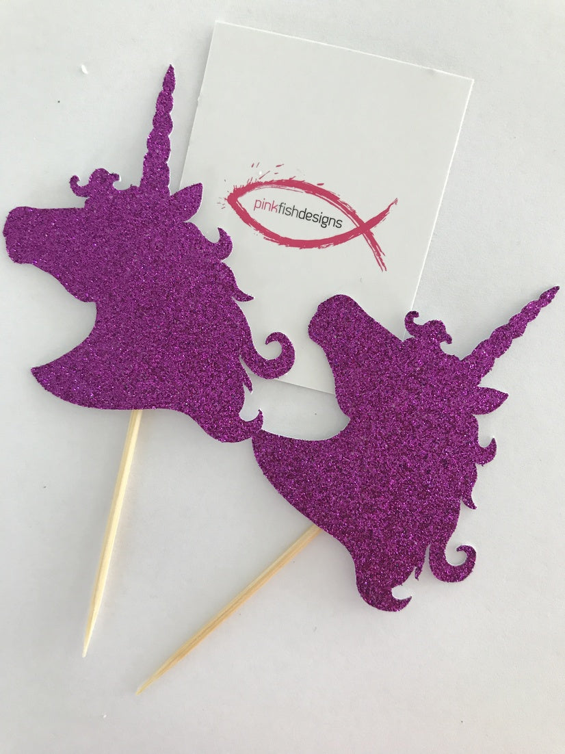 Glitter Unicorn Head Cupcake Toppers