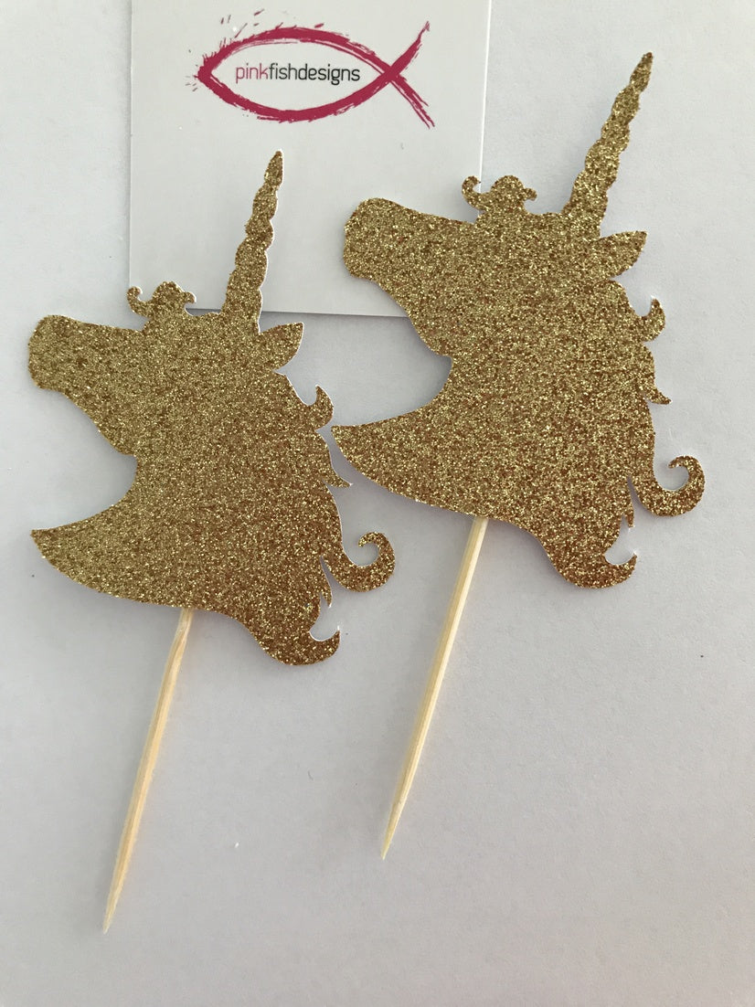 Glitter Unicorn Head Cupcake Toppers