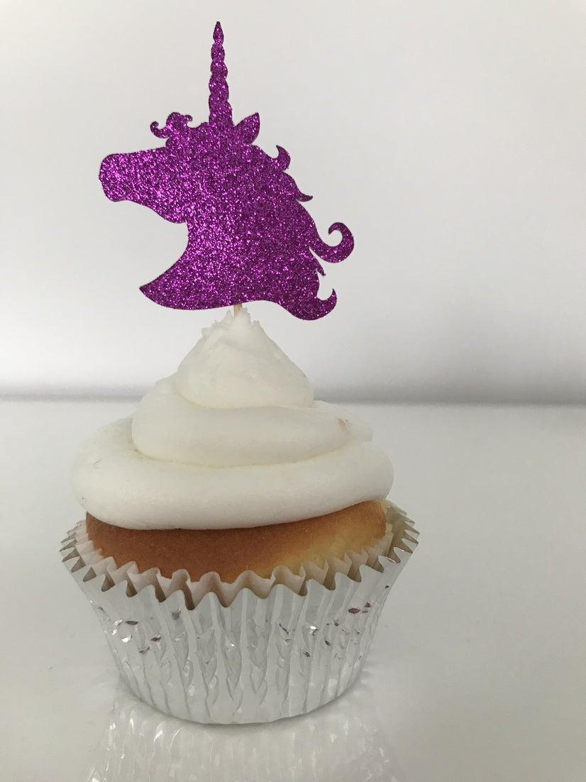 Glitter Unicorn Head Cupcake Toppers