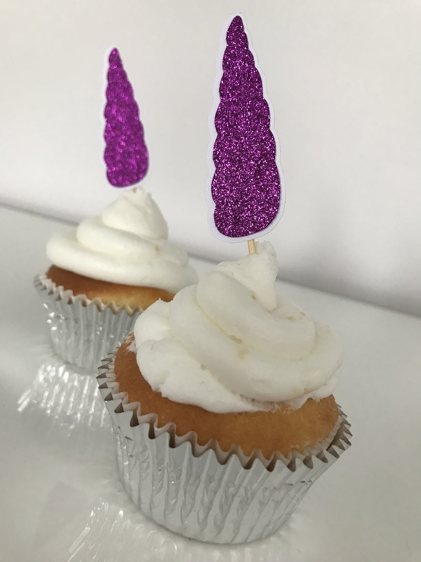 Glitter Unicorn Horn Cupcake Toppers